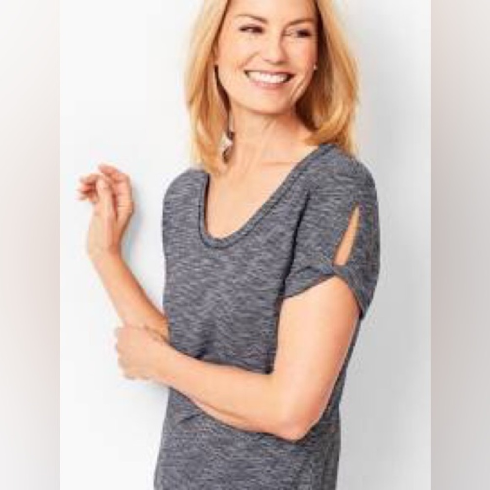 T by Talbots twist-sleeve tee black and white stripe size medium petite Mp